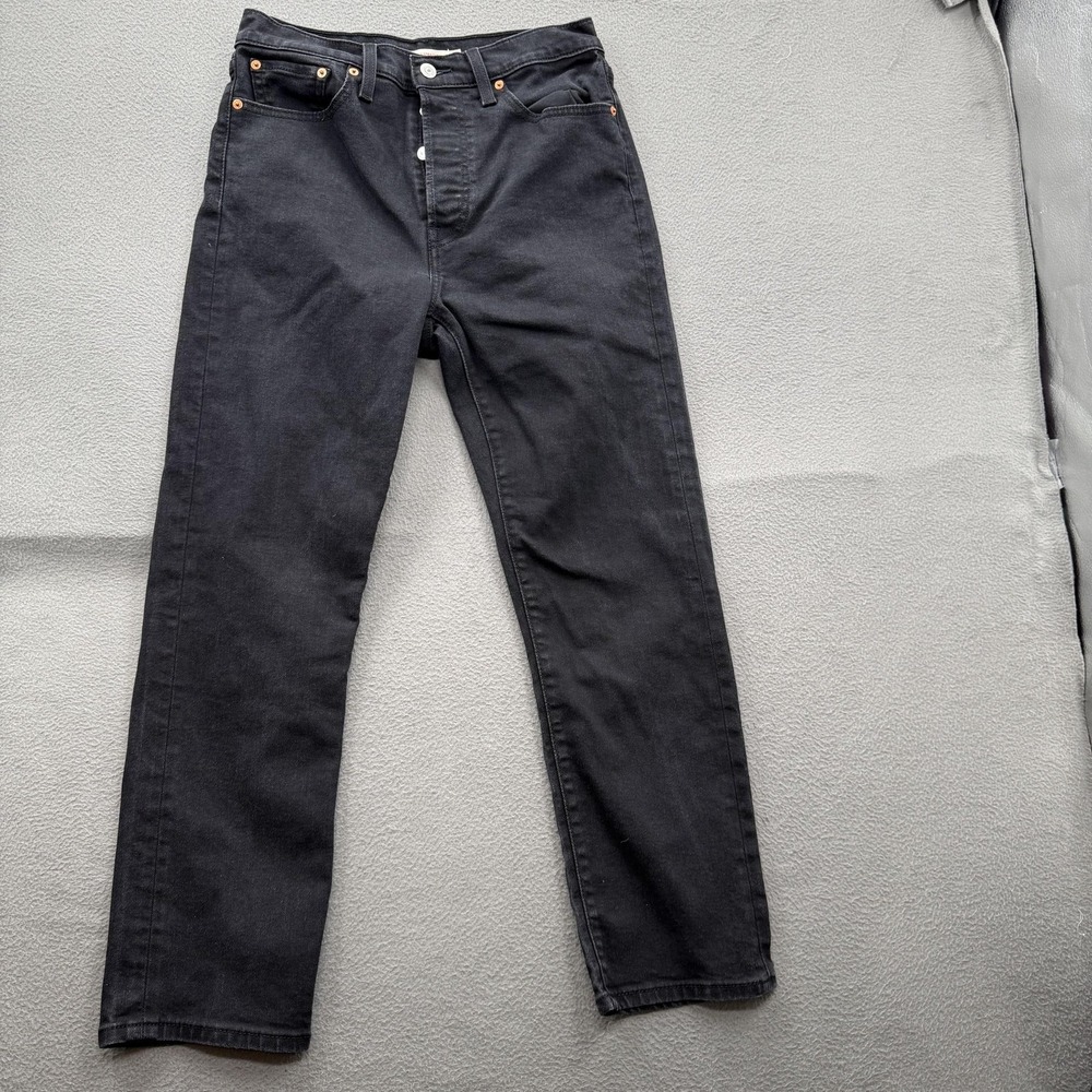 Levi's Wedgie Straight Jeans Womens 30 Black Wash High Rise Button Fly Denim
